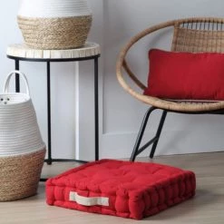 Stof Matelas Et Coussins De Sol Coussin De Sol Bicolore Coton Rouge 45 X 45 -Plaids Soldes coussin de sol bicolore coton rouge 45 x 45 5