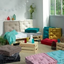 Douceur D'Intérieur Matelas Et Coussins De Sol Coussin De Sol Coton Kaki 60x60x10cm -Plaids Soldes coussin de sol coton kaki 60x60x10cm 4