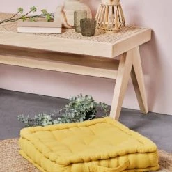 Today Matelas Et Coussins De Sol Coussin De Sol En Gaze De Coton Jaune 40x40 Cm -Plaids Soldes coussin de sol en gaze de coton jaune 40x40 cm 3