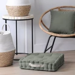 Stof Matelas Et Coussins De Sol Coussin De Sol épais En Coton Kaki 45x45 -Plaids Soldes coussin de sol epais en coton kaki 45x45 3