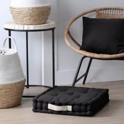 Stof Matelas Et Coussins De Sol Coussin De Sol épais En Coton Noir 45x45 -Plaids Soldes coussin de sol epais en coton noir 45x45 2