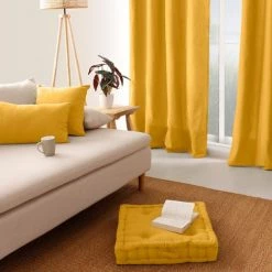 Home Maison Matelas Et Coussins De Sol Coussin De Sol Uni En Pur Coton Coton Jaune 50 X 50 -Plaids Soldes coussin de sol uni en pur coton coton jaune 50 x 50 2