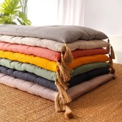 Enjoy Home Matelas Et Coussins De Sol Futon Repliable Avec Pompons En Jute Noir -Plaids Soldes futon repliable avec pompons en jute noir 3