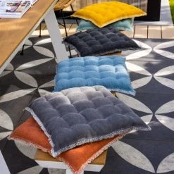 Dutch Decor Matelas Et Coussins De Sol Galette De Chaise Bleu En Coton 40x40 Cm Uni -Plaids Soldes galette de chaise bleu en coton 40x40 cm uni 5