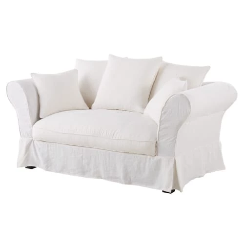 Maisons Du Monde Housses De Canapé Housse De Canapé 2 Places En Lin Froissé Blanc 4 Maisons Du Monde Housses De Canapé Housse De Canapé 2 Places En Lin Froissé Blanc – Image 2
