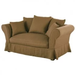 Maisons Du Monde Housses De Canapé Housse De Canapé 2 Places En Lin Froissé Marron Havane -Plaids Soldes housse de canape 2 places en lin froisse marron havane 1000 4 35 221599 2