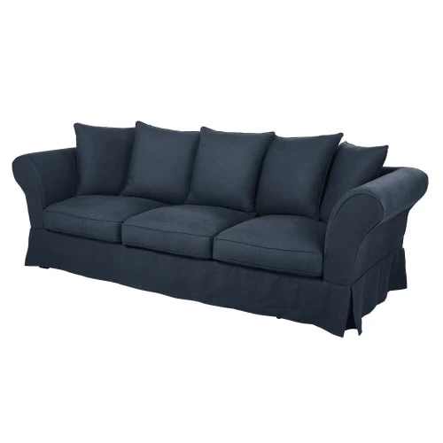 Maisons Du Monde Housses De Canapé Housse De Canapé 4/5 Places En Lin Froissé Bleu Nuit 4 Maisons Du Monde Housses De Canapé Housse De Canapé 4/5 Places En Lin Froissé Bleu Nuit – Image 2