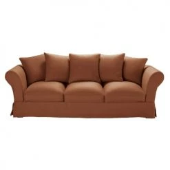 Maisons Du Monde Housses De Canapé Housse De Canapé 4/5 Places En Lin Froissé Orange De Sienne