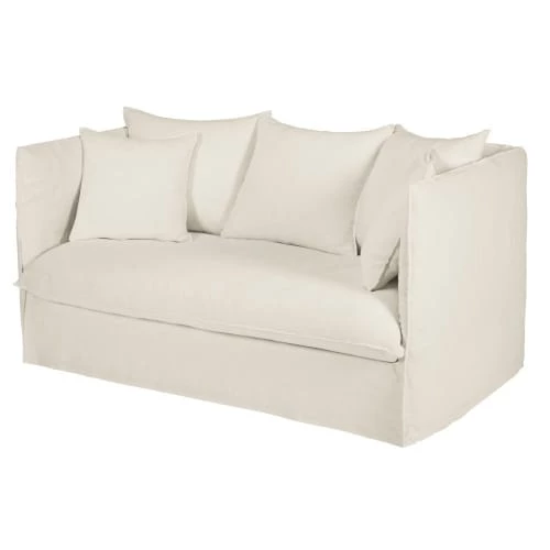 Maisons Du Monde Housses De Canapé Housse De Canapé Convertible 2 Places En Lin Froissé Blanc 5 Maisons Du Monde Housses De Canapé Housse De Canapé Convertible 2 Places En Lin Froissé Blanc – Image 3