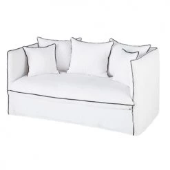 Maisons Du Monde Housses De Canapé Housse De Canapé Convertible 2 Places En Lin Froissé Blanc à Volants -Plaids Soldes housse de canape convertible 2 places en lin froisse blanc a volants 1000 11 31 204334 3
