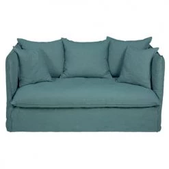 Maisons Du Monde Housses De Canapé Housse De Canapé Convertible 2 Places En Lin Froissé Bleu Céladon