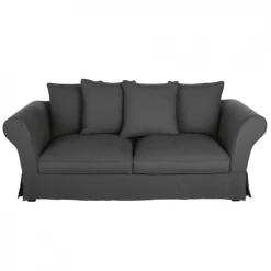 Maisons Du Monde Housses De Canapé Housse De Canapé Convertible 3/4 Places (12 Cm) En Lin Froissé Gris Anthracite