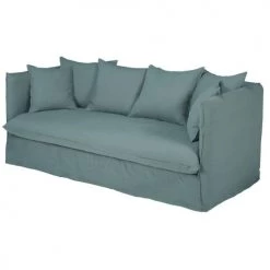 Maisons Du Monde Housses De Canapé Housse De Canapé Convertible 3/4 Places En Lin Froissé Bleu Céladon -Plaids Soldes housse de canape convertible 3 4 places en lin froisse bleu celadon 1000 8 4 204348 3