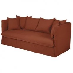 Maisons Du Monde Housses De Canapé Housse De Canapé Convertible 3/4 Places En Lin Froissé Terracotta -Plaids Soldes housse de canape convertible 3 4 places en lin froisse terracotta 1000 10 6 204350 3