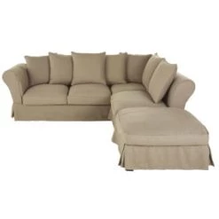 Maisons Du Monde Housses De Canapé Housse De Canapé D'angle Convertible En Lin Froissé Blanc -Plaids Soldes housse de canape d angle convertible en lin froisse beige ficelle roma 1000 13 5 204472 1 2