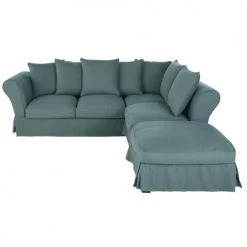 Maisons Du Monde Housses De Canapé Housse De Canapé D'angle Convertible En Lin Froissé Bleu Céladon
