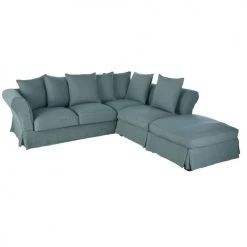 Maisons Du Monde Housses De Canapé Housse De Canapé D'angle Convertible En Lin Froissé Bleu Céladon -Plaids Soldes housse de canape d angle convertible en lin froisse bleu celadon 1000 16 8 204475 3