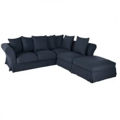 Maisons Du Monde Housses De Canapé Housse De Canapé D'angle Convertible En Lin Froissé Bleu Nuit -Plaids Soldes housse de canape d angle convertible en lin froisse bleu nuit 1000 0 9 204476 3