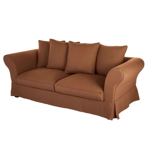Maisons Du Monde Housses De Canapé Housse De Canapé-lit 3/4 Places (matelas 12 Cm) En Lin Froissé Orange De Sienne 4 Maisons Du Monde Housses De Canapé Housse De Canapé-lit 3/4 Places (matelas 12 Cm) En Lin Froissé Orange De Sienne – Image 2