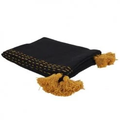 The Home Deco Factory Plaids Jeté De Canapé Surpiqué Pompons Noir 130x150cm -Plaids Soldes jete de canape surpique pompons noir 130x150cm 2