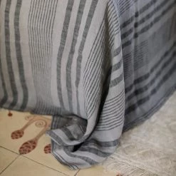 Plaids Soldes -Plaids Soldes jete de lin pur lave stripes gris noir 140x180 2