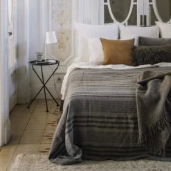 Lo De Manuela Plaids Jeté De Lin Pur Lavé Stripes Gris Noir 250x230