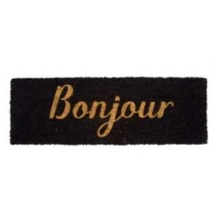 Present Time Paillassons Paillasson Bonjour Noir Coco Naturel -Plaids Soldes paillasson rectangulaire en fibre de coco 75x26cm noir et beige