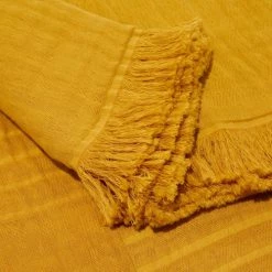 Madura Plaids Plaid 180x280 Cm Ocre En Coton Recyclé,Coton -Plaids Soldes plaid 180x280 cm ocre en coton recycle coton 3