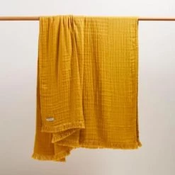 Madura Plaids Plaid 180x280 Cm Ocre En Coton Recyclé,Coton -Plaids Soldes plaid 180x280 cm ocre en coton recycle coton 4