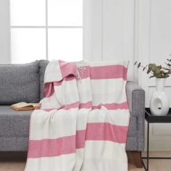 Sensei Maison Plaids Plaid à Franges Framboise 130x170 Cm