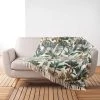 Douceur D'Intérieur Plaids Plaid à Franges Imprimé Exotique Coton Vert 150x125cm -Plaids Soldes plaid a franges imprime exotique coton vert 150x125cm