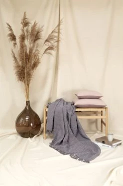 Magma Plaids Plaid à Franges Jacquard Coton Anthracite 170x135