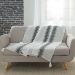 Douceur D'Intérieur Plaids Plaid à Pompons Coton Rose 125x150cm -Plaids Soldes plaid a pompons coton anthracite 125x150cm