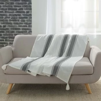 Douceur D'Intérieur Plaids Plaid à Pompons Coton Anthracite 125x150cm 7 Douceur D'Intérieur Plaids Plaid à Pompons Coton Anthracite 125x150cm – Image 5