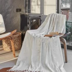 Sensei Maison Plaids Plaid Avec Franges Argent 130x170 Cm -Plaids Soldes plaid avec franges argent 130x170 cm 4