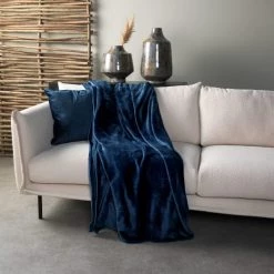 Dutch Decor Plaids Plaid Bleu Fleece 200x220 Cm Uni -Plaids Soldes plaid bleu fleece 200x220 cm uni 2