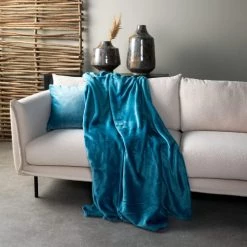 Dutch Decor Plaids Plaid Bleu Fleece 200x220 Cm Uni -Plaids Soldes plaid bleu fleece 200x220 cm uni 5