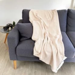 Les Jardins De La Comtesse Plaids Plaid Cachemire Et Laine Petits Chevrons Beige Foncé 130 X 230 Cm