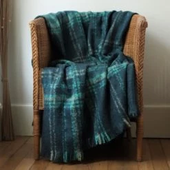 Beachby Plaids Plaid Carreaux 20% Mohair Bleu Canard 120x180cm -Plaids Soldes plaid carreaux 20 mohair bleu canard 120x180cm 3