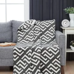 Sensei Maison Plaids Plaid Coton/acrylique Anthracite 130x170 Cm -Plaids Soldes plaid coton acrylique anthracite 130x170 cm 2