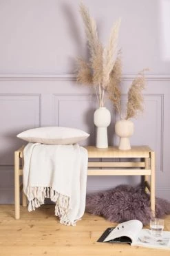 Magma Plaids Plaid Coton Recyclé Beige Clair à Franges - 130x170 Cm