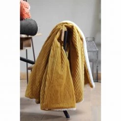 Home Maison Plaids Plaid Doublé En Velours Côtelé Polyester Moutarde 150 X 130 -Plaids Soldes plaid double en velours cotele polyester moutarde 150 x 130 2