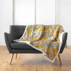 Douceur D'Intérieur Plaids Plaid Effet Velours Sherpa Jaune 125x150cm