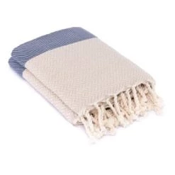 Febronie Plaids Plaid En Coton 130x170 Bleu Marine Et Taupe Clair -Plaids Soldes plaid en coton 130x170 bleu marine et taupe clair 4