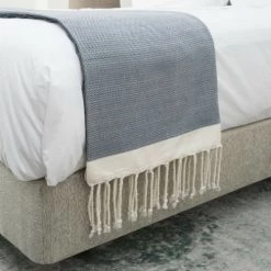 Febronie Plaids Plaid En Coton 130x170 Bleu Pétrole Et écru -Plaids Soldes plaid en coton 130x170 bleu petrole et ecru 5