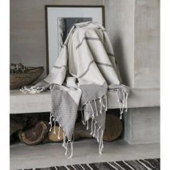 Febronie Plaids Plaid En Coton 130x170 Ecru Et Taupe