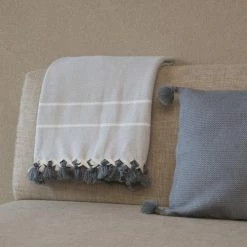 Febronie Plaids Plaid En Coton 130x170 Gris Perle -Plaids Soldes plaid en coton 130x170 gris perle 4