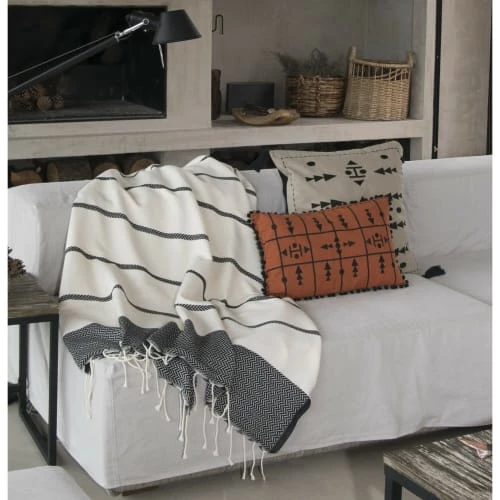 Febronie Plaids Plaid En Coton 160x250 Ecru Et Noir 8 Febronie Plaids Plaid En Coton 160x250 Ecru Et Noir – Image 6