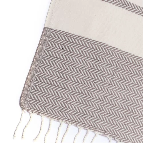 Febronie Plaids Plaid En Coton 160x250 Ecru Et Taupe 5 Febronie Plaids Plaid En Coton 160x250 Ecru Et Taupe – Image 3
