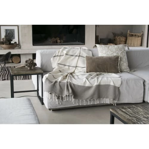 Febronie Plaids Plaid En Coton 160x250 Ecru Et Taupe 3 Febronie Plaids Plaid En Coton 160x250 Ecru Et Taupe